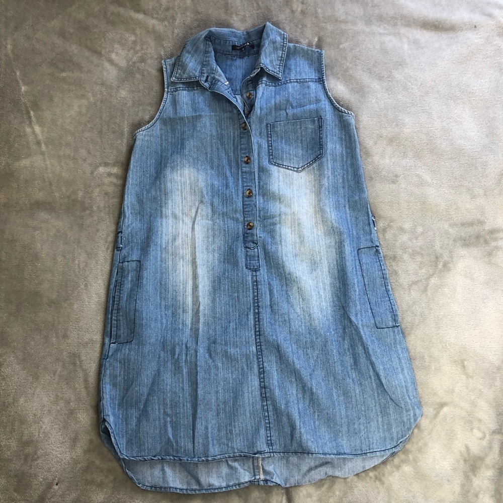 Peppermoon collar chambray distressed sleeveless dress small